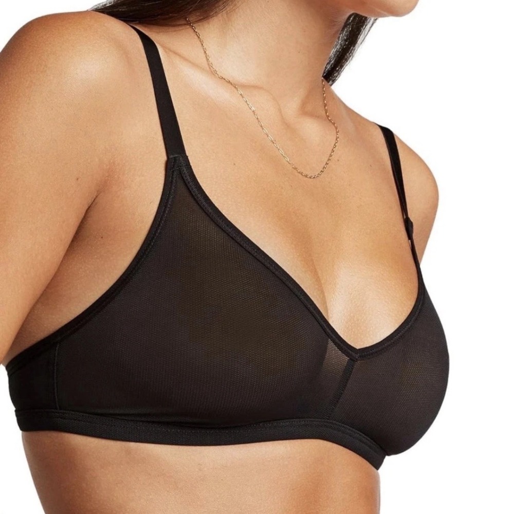 Negative Sieve Demi Bra Women Size 2 Black Mesh Sheer Unlined Wireless